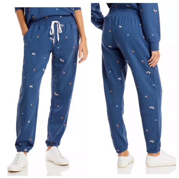 PJ Salvage Pants - PJ Salvage Blue Floral Embroidered Lounge Joggers  Sweatpants Size L NEW